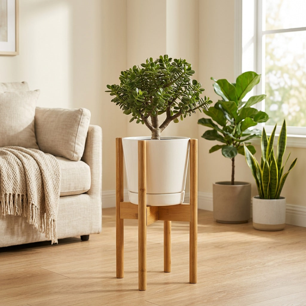 Stemstack™ Bamboo Flower Pot Rack in a calm home setting