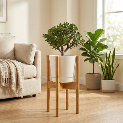 Stemstack™ Bamboo Flower Pot Rack in a calm home setting