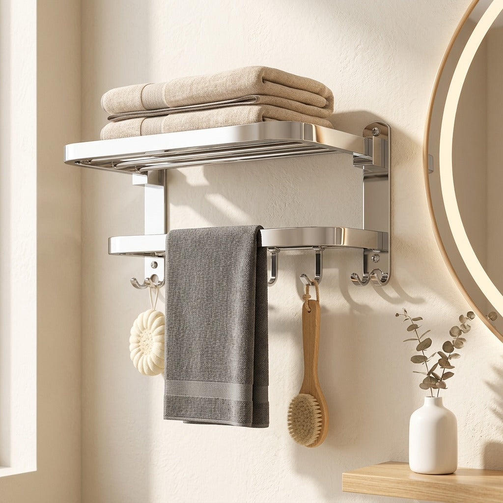 Towelturn™ Stainless Steel Folding Towel Rack in a calm home setting