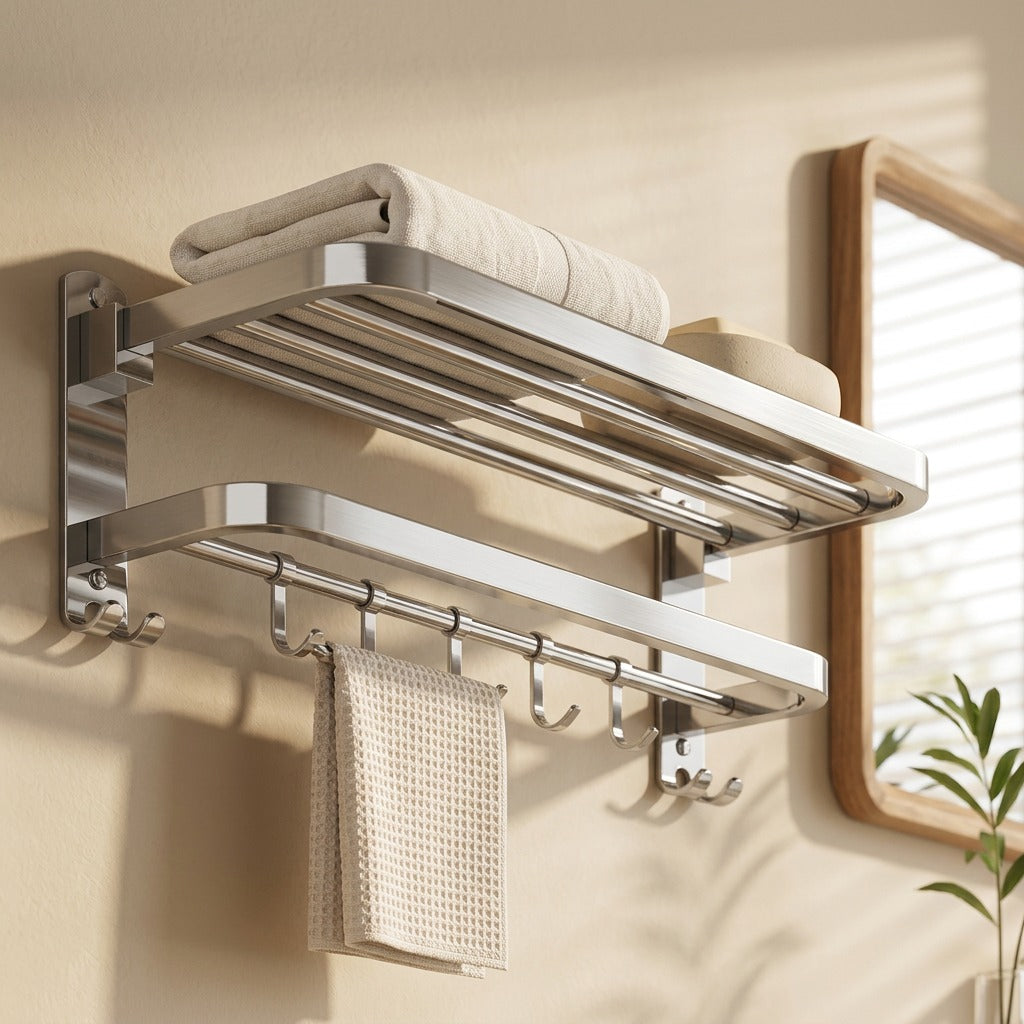 Towelturn™ Stainless Steel Folding Towel Rack, styled close view