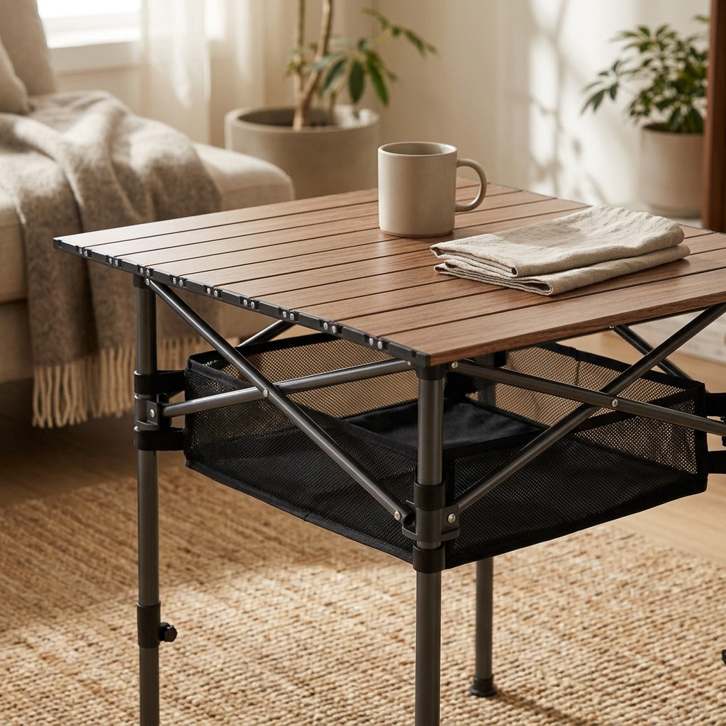 Steelfold™ Carbon Steel Folding Table, styled close view