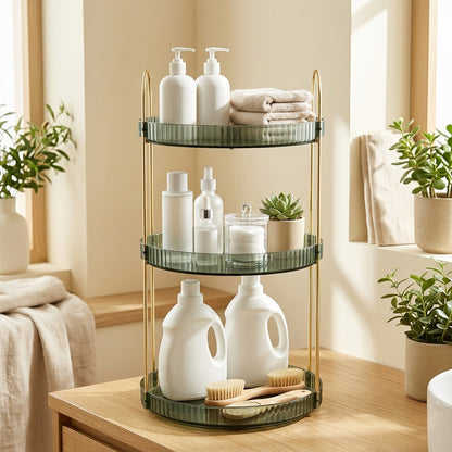 Spinstash™ Rotating PET Countertop Storage Rack in a calm home setting