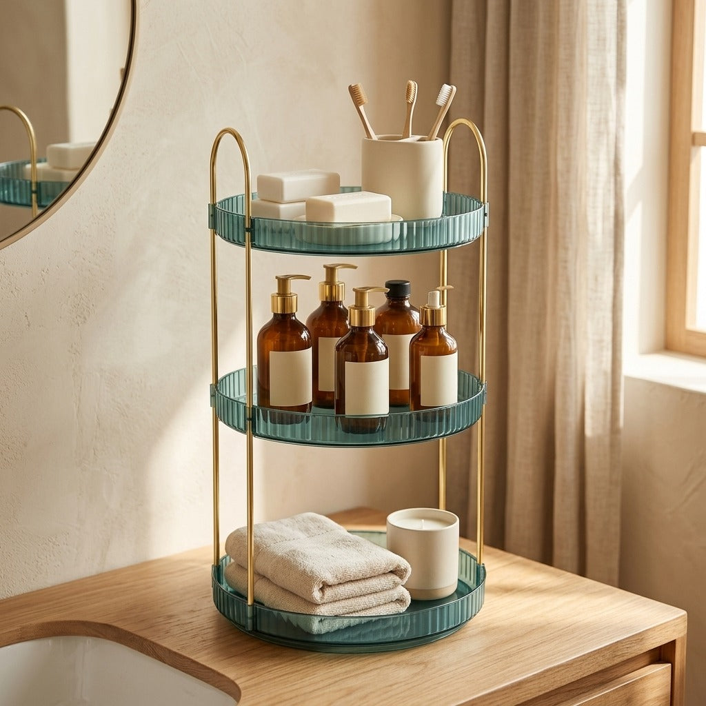Spinstash™ Rotating PET Countertop Storage Rack, styled close view