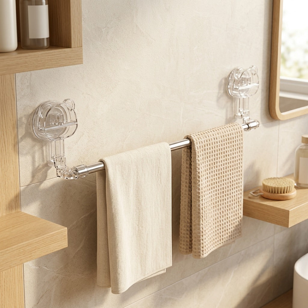 Reachrail™ Suction Cup Telescopic Towel Rack in a calm home setting