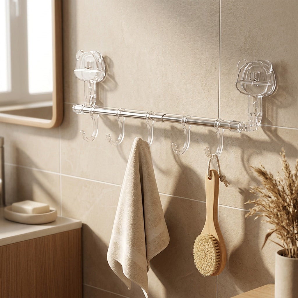 Reachrail™ Suction Cup Telescopic Towel Rack, styled close view