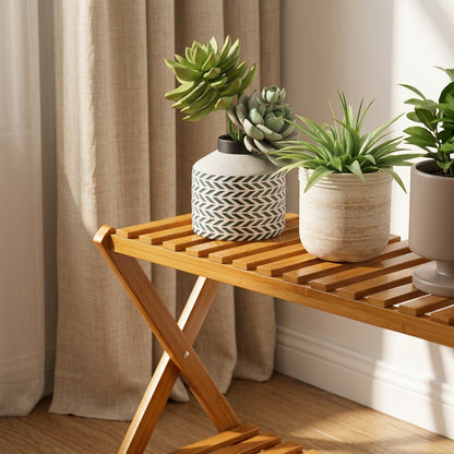 Canebloom™ Bamboo Flower Pot Rack, styled close view