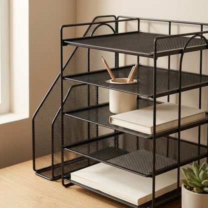Filerail™ Carbon Steel Desktop File Rack, styled close view