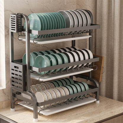 Counterdry™ Carbon Steel Countertop Dish Rack, styled close view