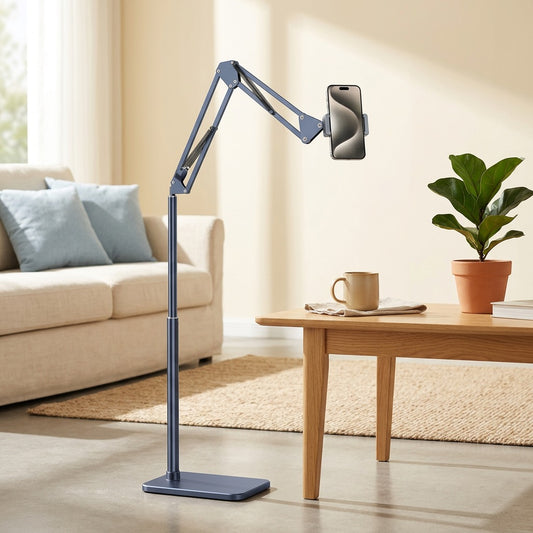 Foldview™ Foldable Floor Phone Stand in a calm home setting