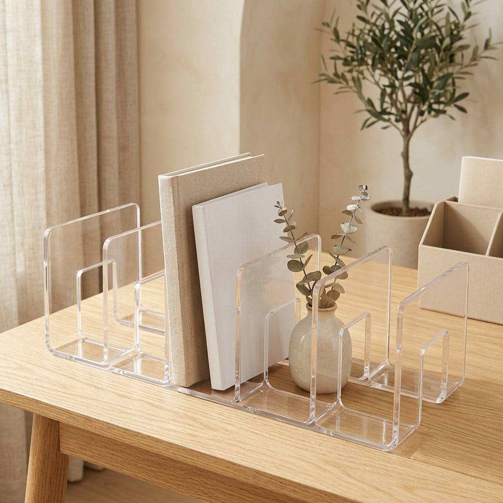 Clearprop™ Transparent Acrylic Book Stand in a calm home setting
