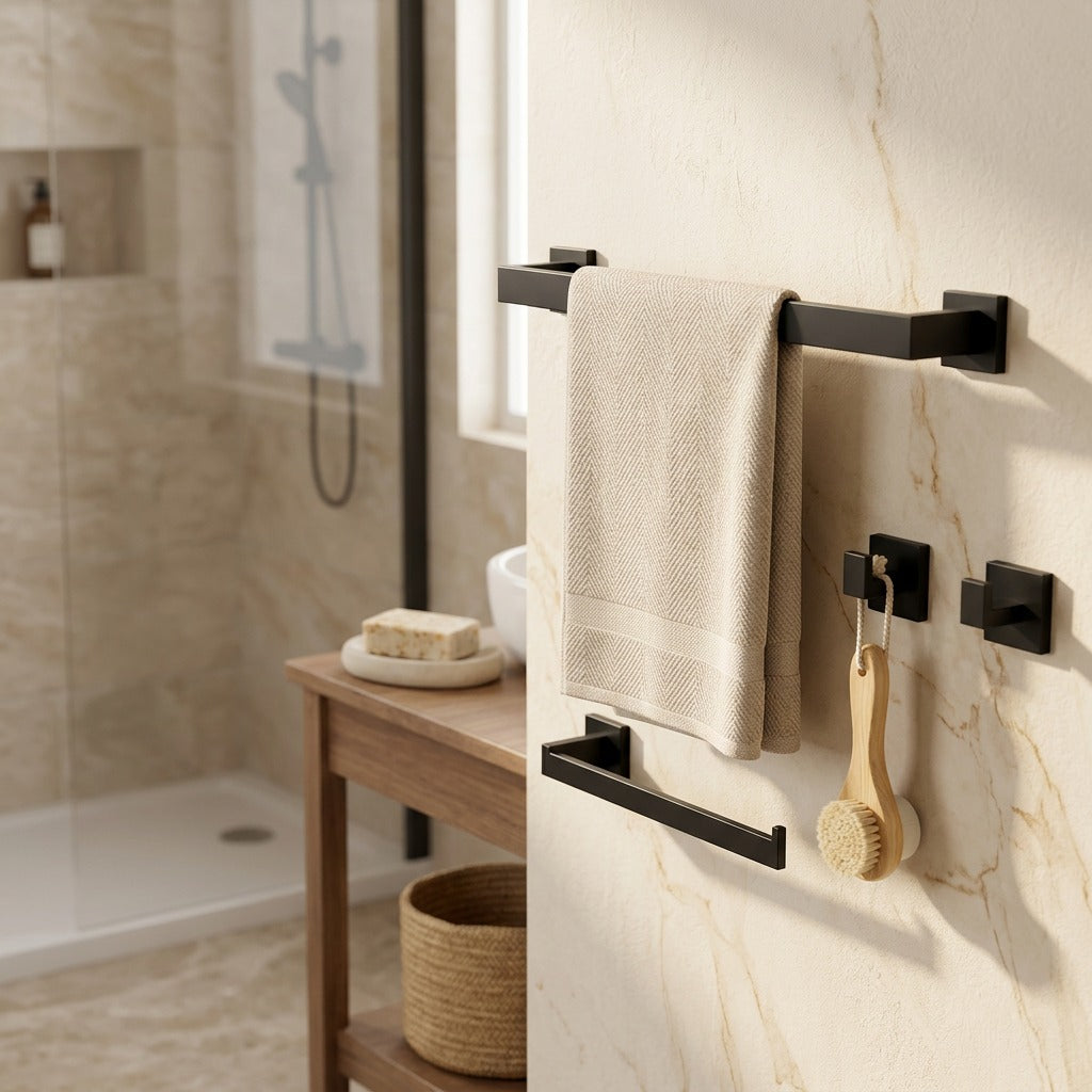 Towelrail™ Stainless Steel Bathroom Towel Rack Set, styled close view