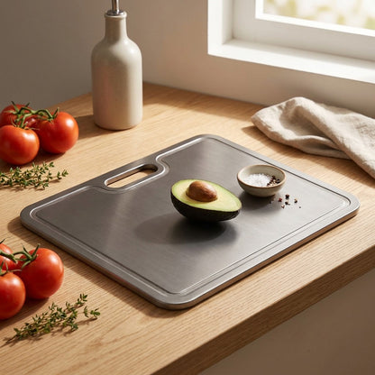 Groovecut™ Pure Titanium Grooved Cutting Board, styled close view