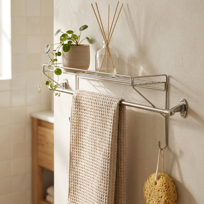 Rackshine™ Stainless Steel Bathroom Storage Rack, styled close view