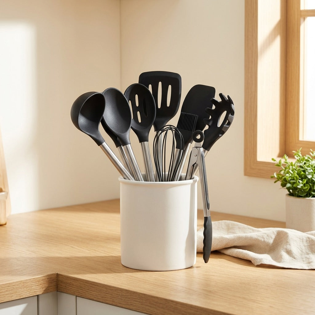 Cookbloom™ 12-Piece Silicone Kitchen Utensil Set in a calm home setting