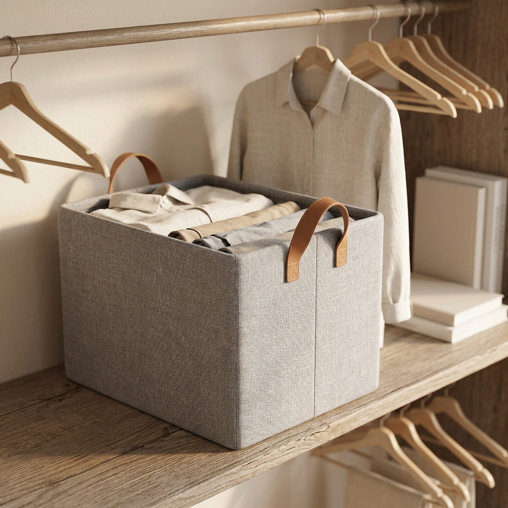 Foldbox™ Foldable Clothing Storage Box, styled close view