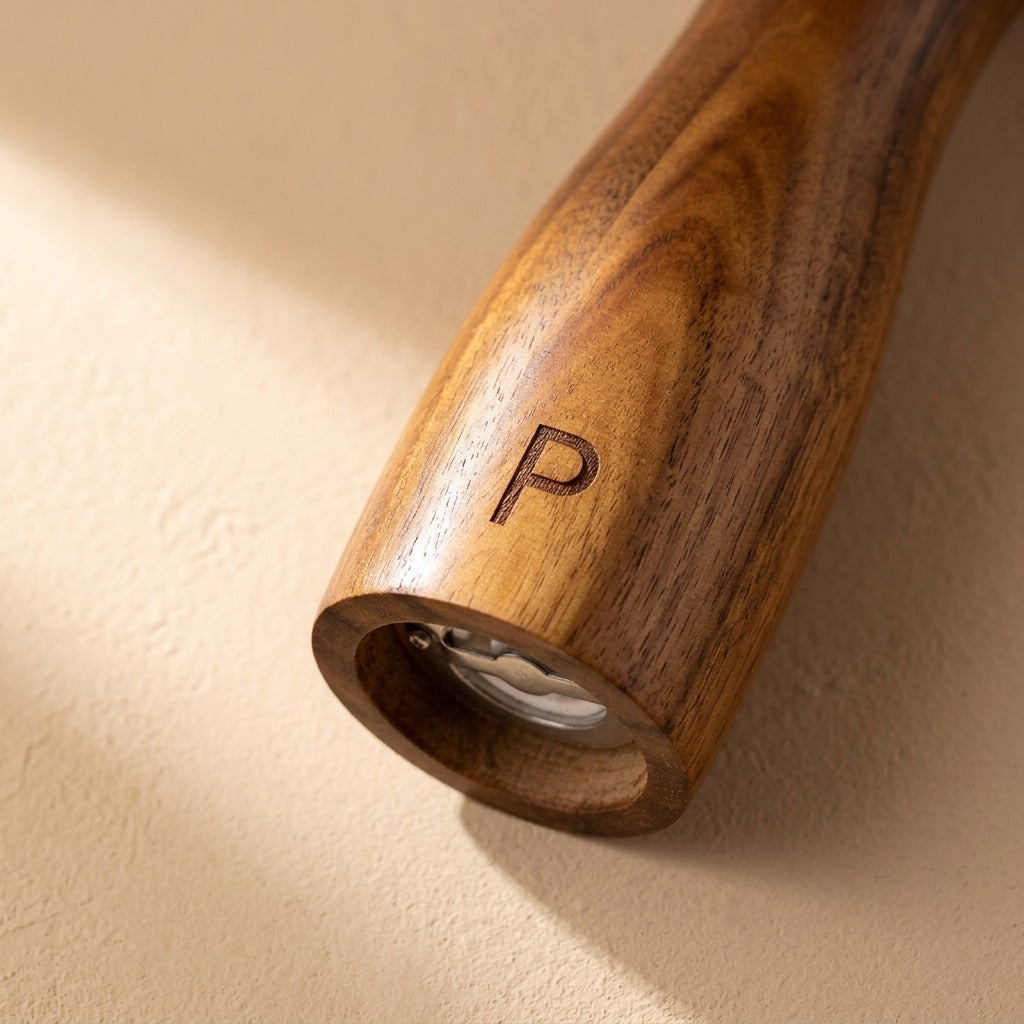 Spicegrain™ Acacia Wood Pepper Grinder, material and detail close-up