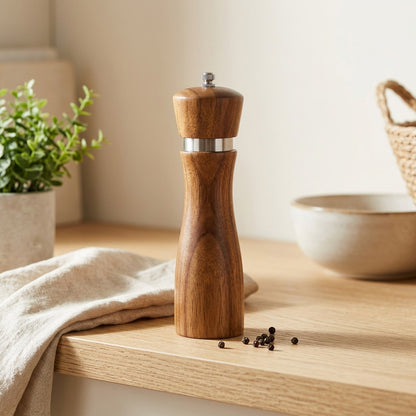 Spicegrain™ Acacia Wood Pepper Grinder in a calm home setting