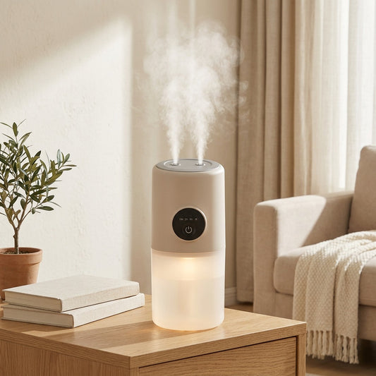 Dewglow™ Dual Spray Humidifier With Night Light in a calm home setting