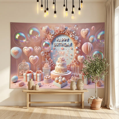 Cheerscene™ Happy Birthday Vinyl Photo Backdrop in a calm home setting