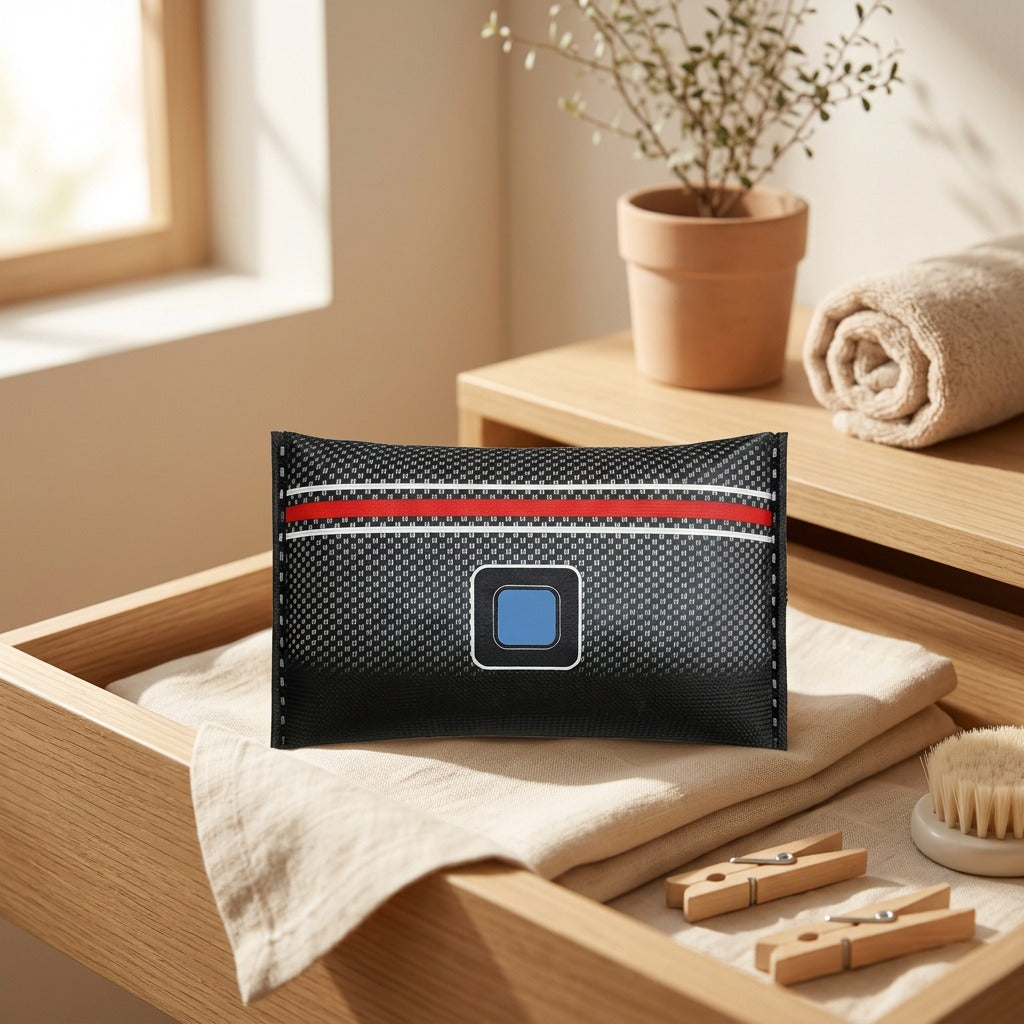 Dryshield™ Silica Gel Dehumidification Bag in a calm home setting