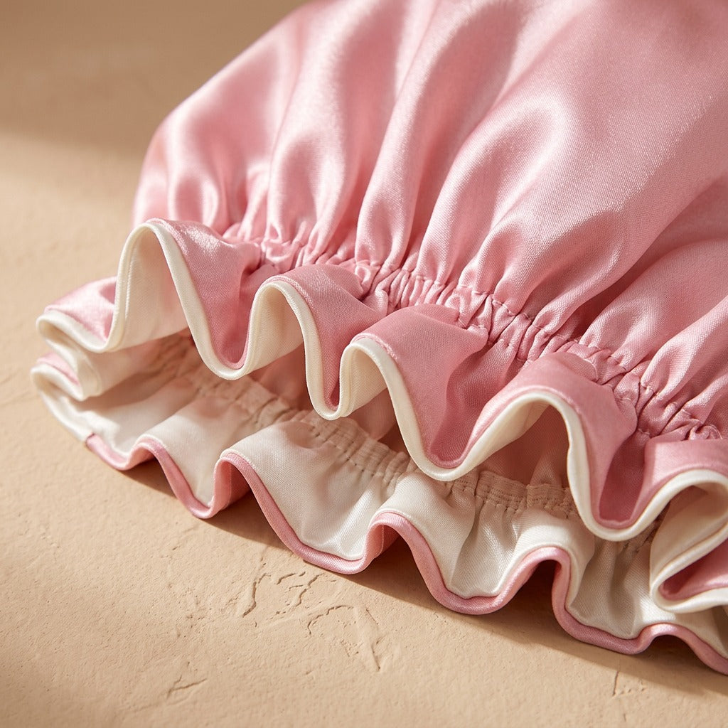 Ruffleveil™ Double-Layer Ruffle Shower Cap, material and detail close-up