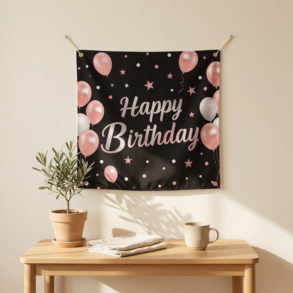 Partyflag™ Polyester Happy Birthday Party Banner in a calm home setting