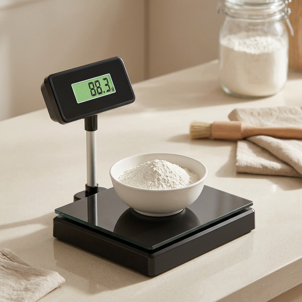 Glassweigh™ Glass Tempered Electronic Food Scale, styled close view