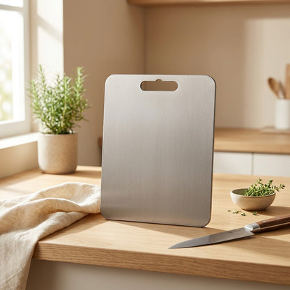 Sliceplate™ Double-Sided Titanium Cutting Board in a calm home setting