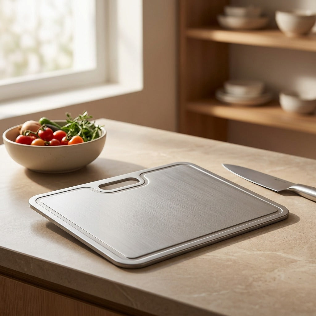 Sliceplate™ Double-Sided Titanium Cutting Board, styled close view