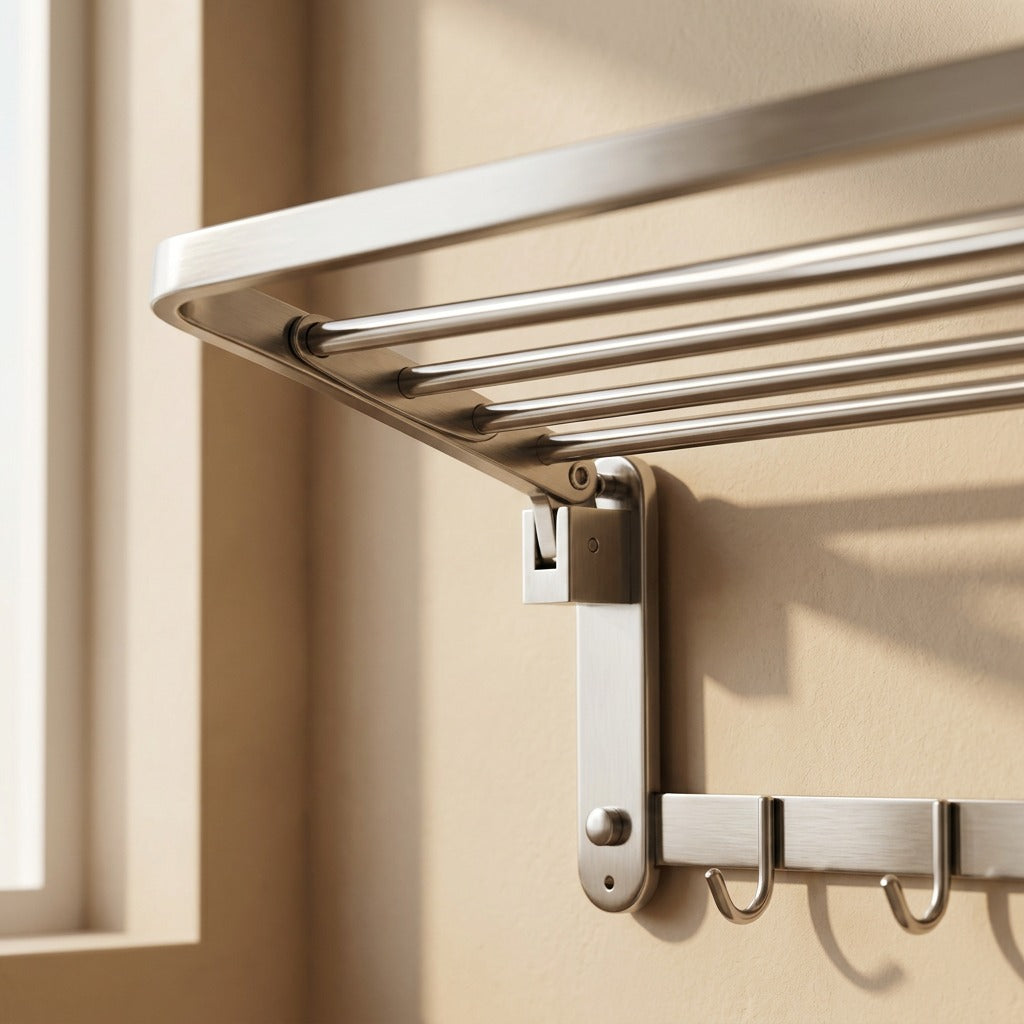 Steelhinge™ 304 Stainless Steel Folding Towel Rack, material and detail close-up
