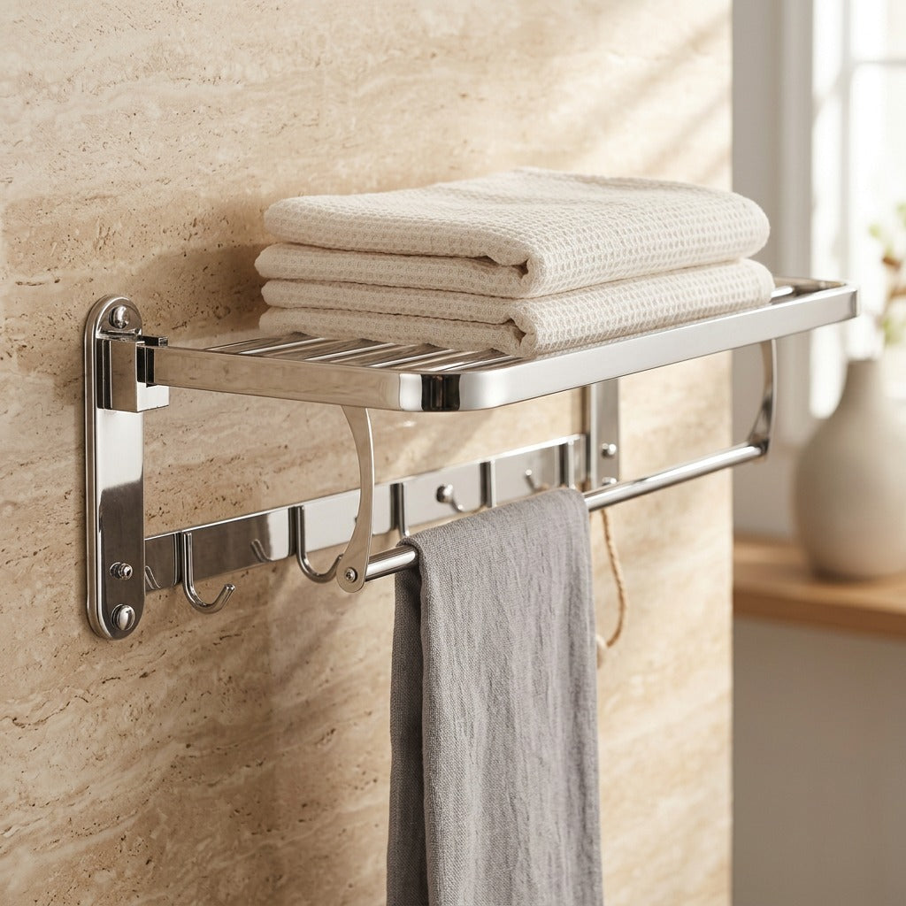 Steelhinge™ 304 Stainless Steel Folding Towel Rack, styled close view