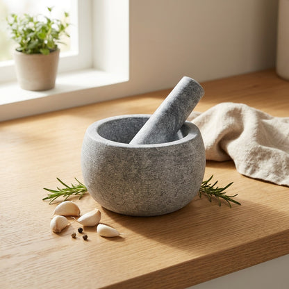 Stonecrush™ Marble Stone Garlic Grinder in a calm home setting