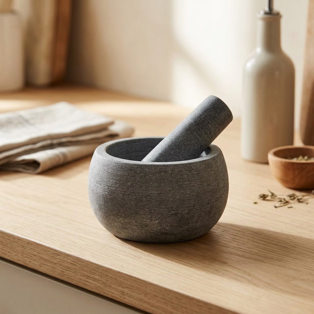 Stonecrush™ Marble Stone Garlic Grinder, styled close view