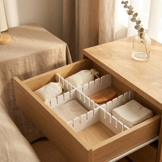 Drawersort™ Wood Plastic Drawer Divider in a calm home setting