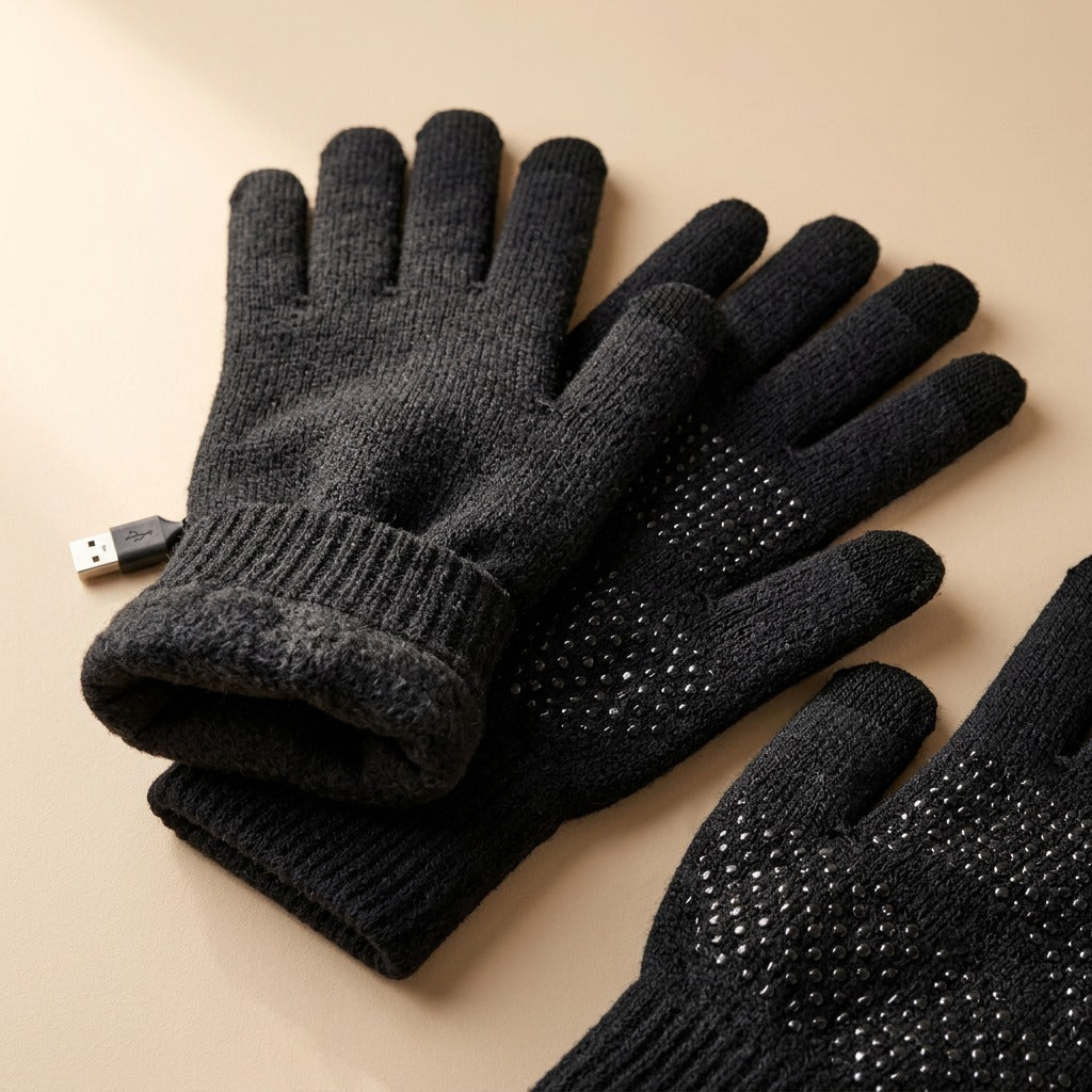 Toastytype™ USB Heated Touch Screen Gloves, material and detail close-up