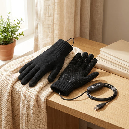 Toastytype™ USB Heated Touch Screen Gloves in a calm home setting