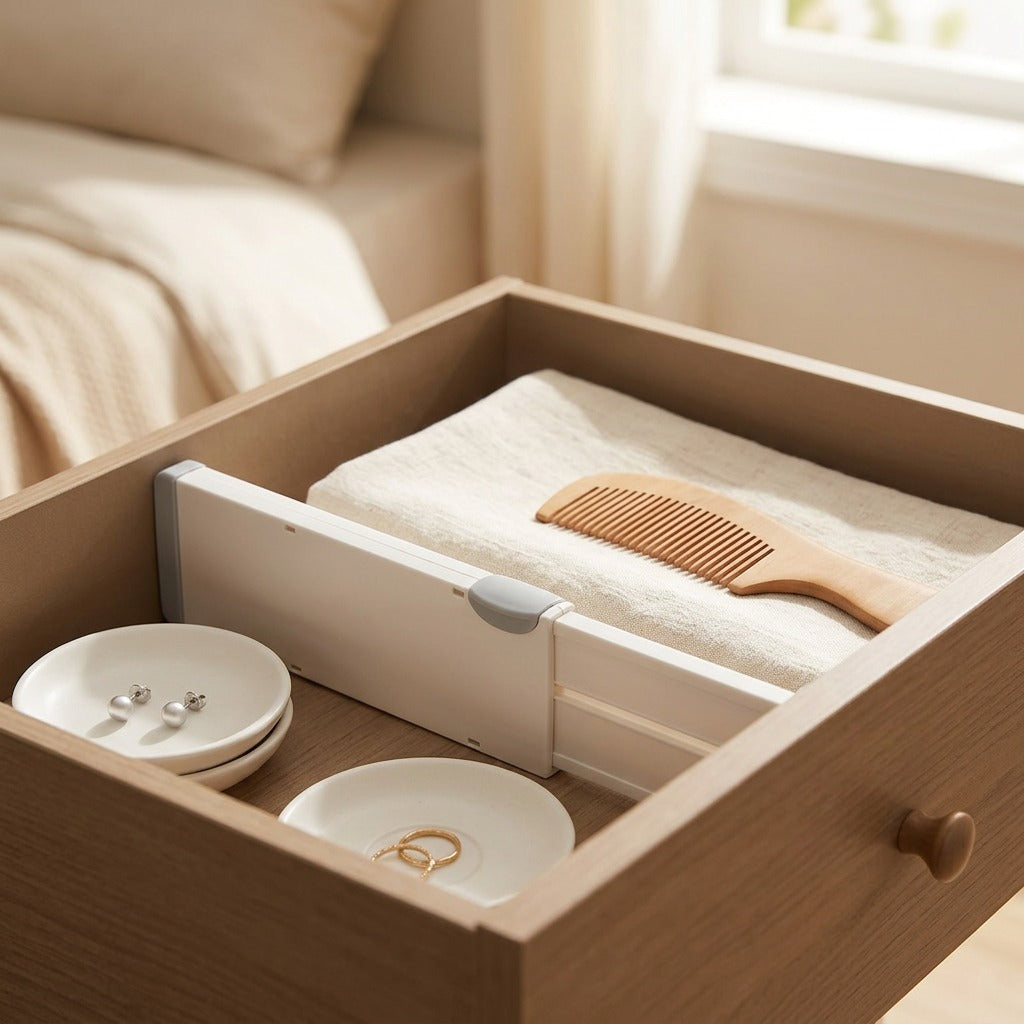 Tidycell™ Plastic Drawer Storage Divider, styled close view