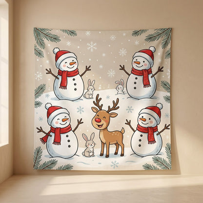 Frostscene™ Christmas Snowman Reindeer Backdrop Cloth