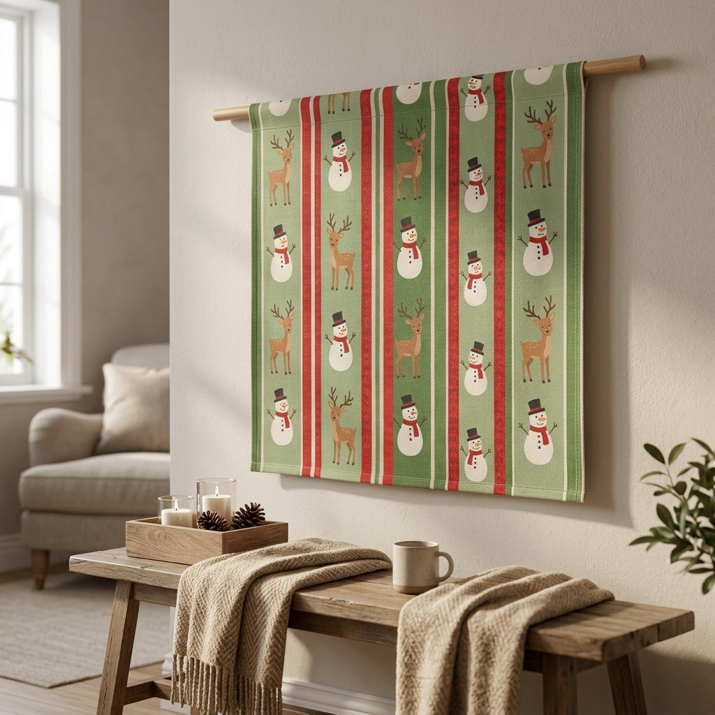 Frostscene™ Christmas Snowman Reindeer Backdrop Cloth, styled close view