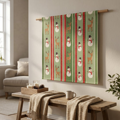 Frostscene™ Christmas Snowman Reindeer Backdrop Cloth, styled close view