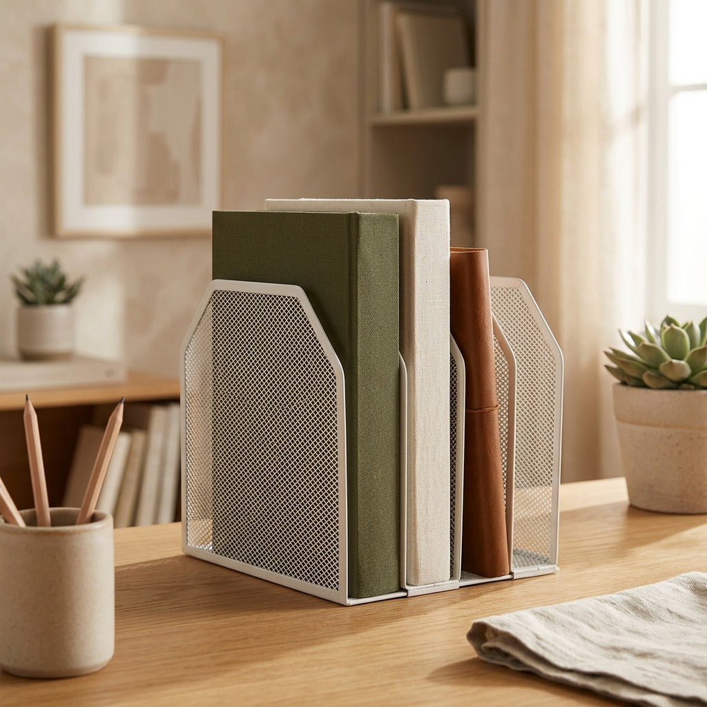 Pagebrace™ Metal Desktop Book Stand, styled close view