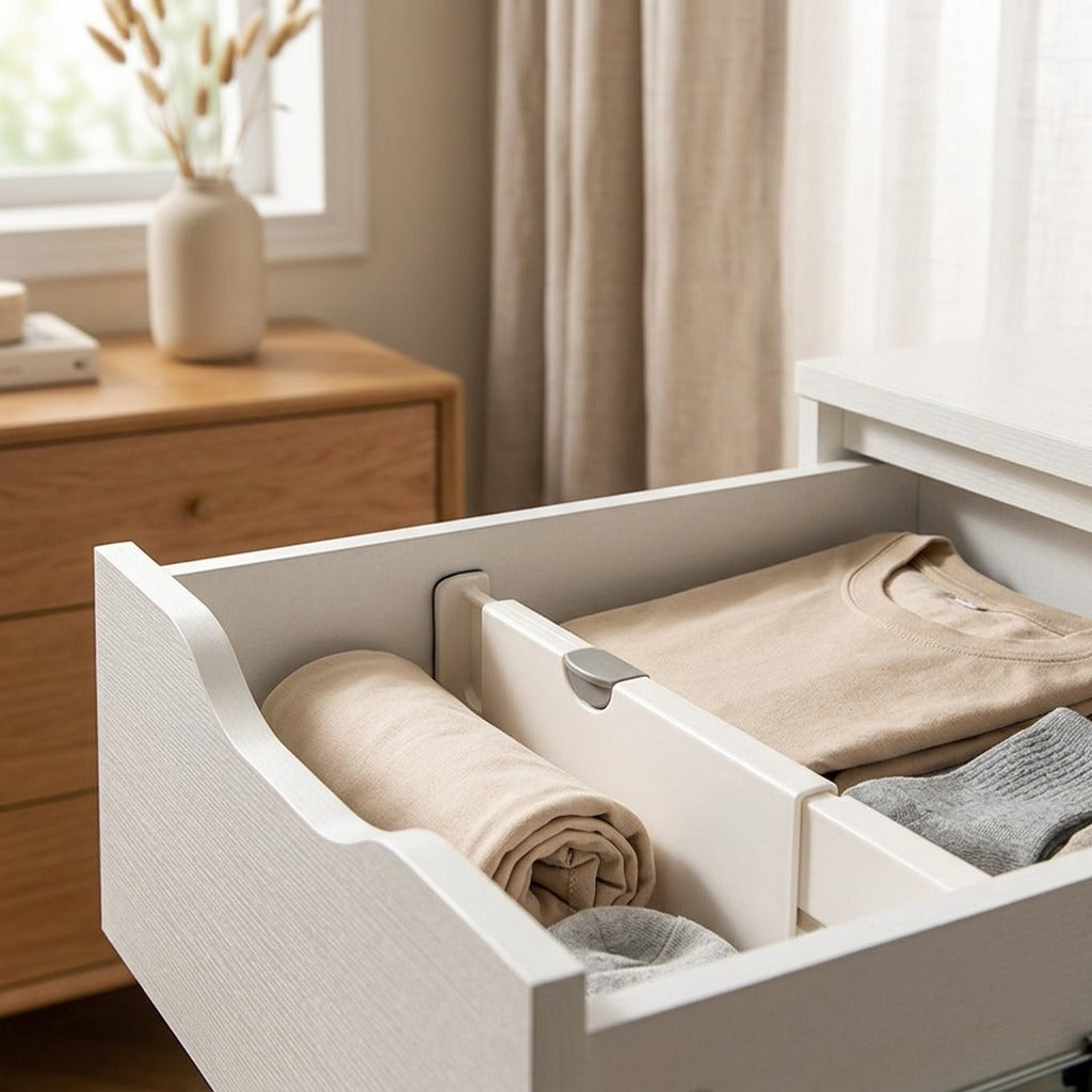 Shelfslot™ PP Drawer Divider Shelf, styled close view