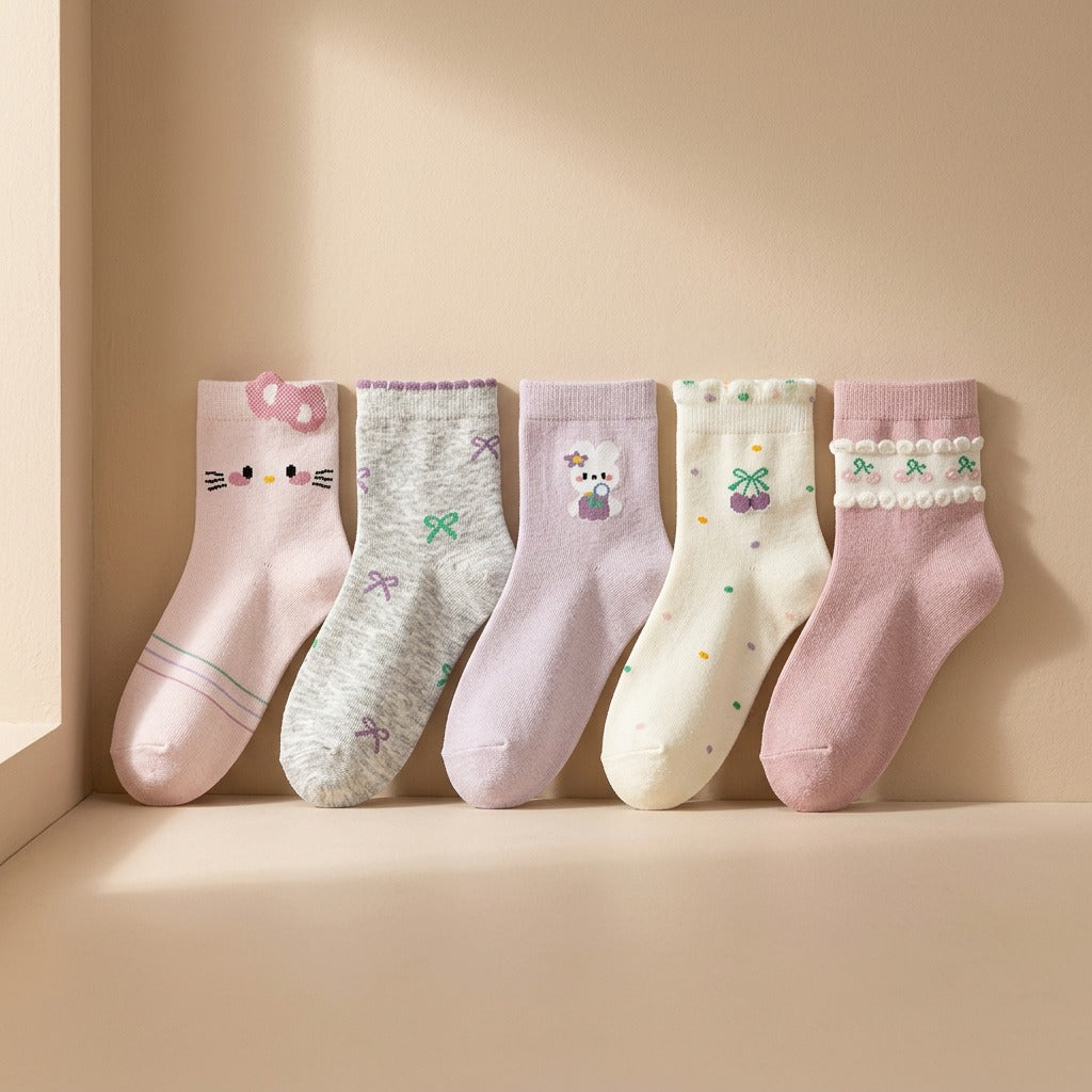 Sockbloom™ Girls’ Thin Cotton Mid-Calf Socks