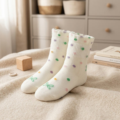 Sockbloom™ Girls’ Thin Cotton Mid-Calf Socks, styled close view