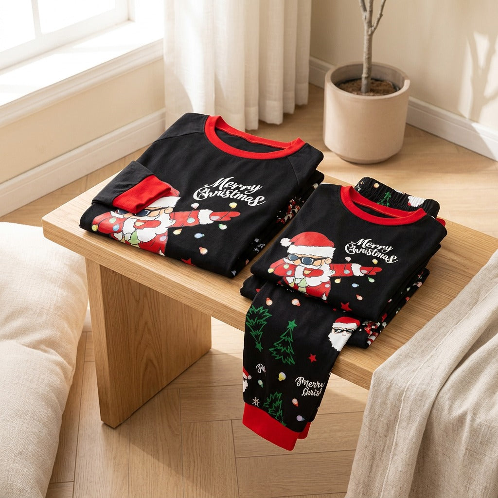 Merryknit™ Santa Claus Family Matching Pajamas in a calm home setting