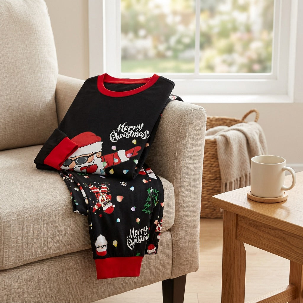 Merryknit™ Santa Claus Family Matching Pajamas, styled close view