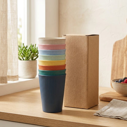 Wheatsip™ 320ml Wheat Straw Water Cups, Set Of 8 in a calm home setting