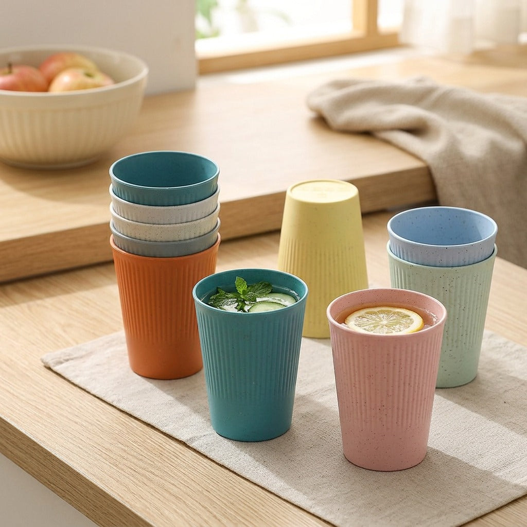 Wheatsip™ 320ml Wheat Straw Water Cups, Set Of 8, styled close view