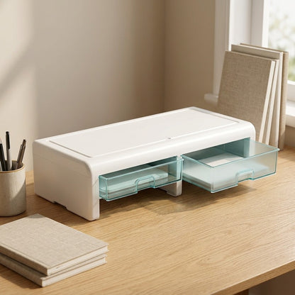 Storeperch™ Plastic Monitor Stand Storage Rack, styled close view
