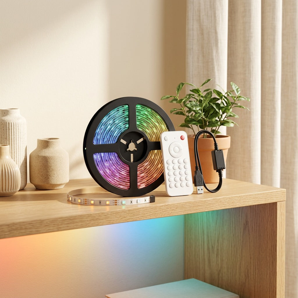 Hueflex™ 5V RGB LED Light Strip in a calm home setting
